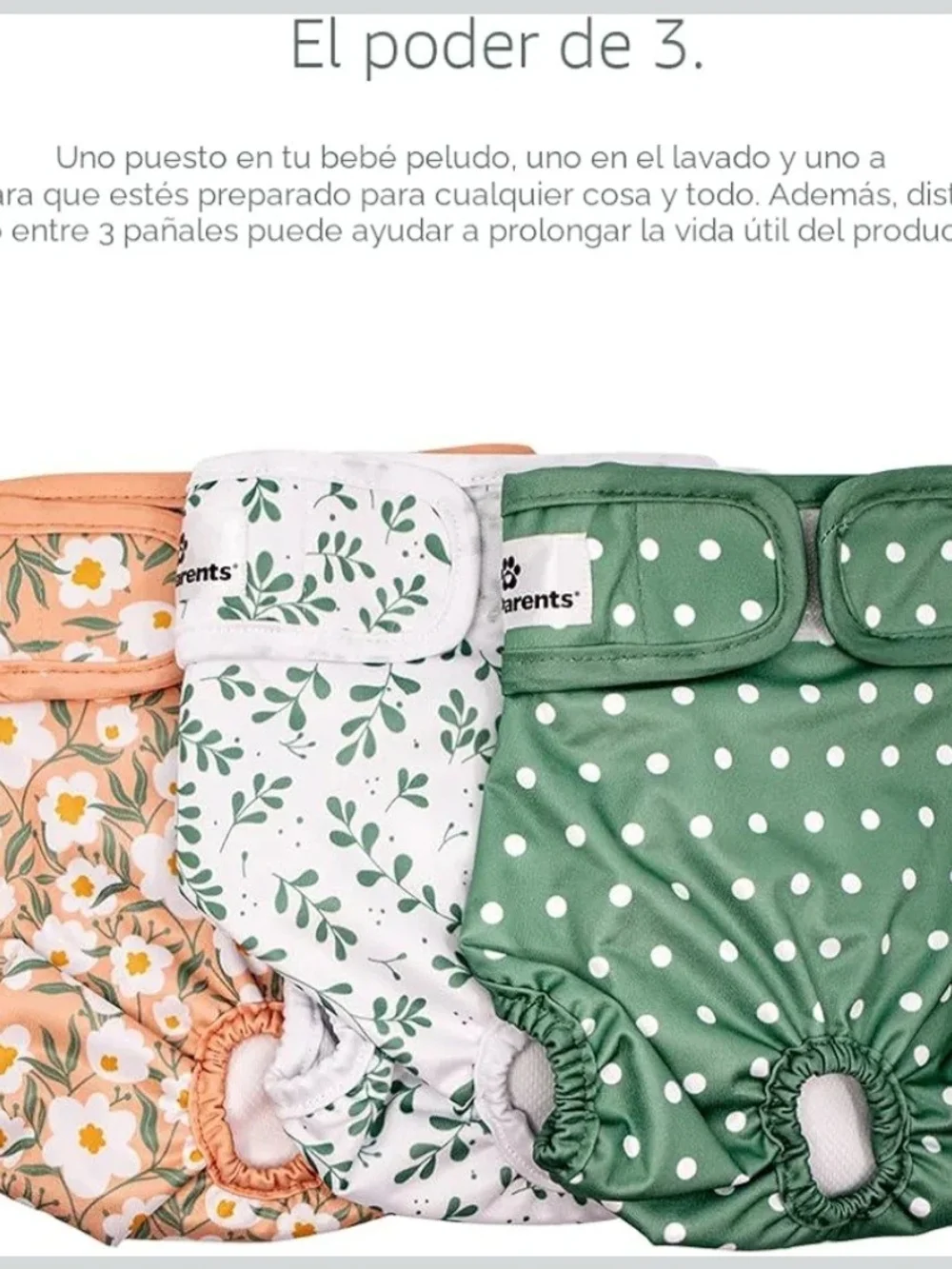 Reusable Dogs Cloth Diapers - Green, White & Peach Prints